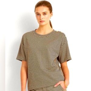 NWT Lauren Ralph Lauren Houndstooth Double Knit Jacquard Top in Camel/Brown.